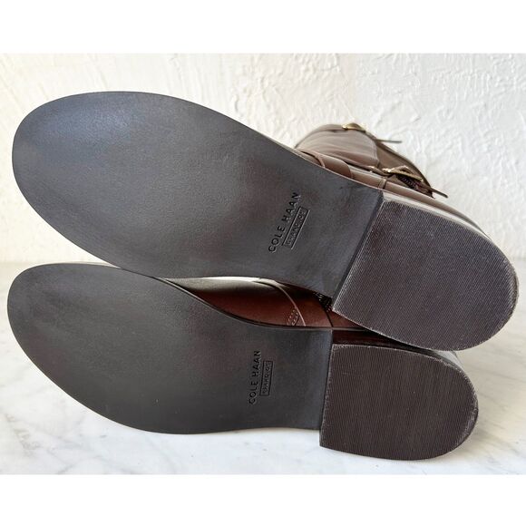 Cole Haan Knee High Riding Boots Brown Leather & Fabric Panel - Women's 7.5B - Picture 7 of 9